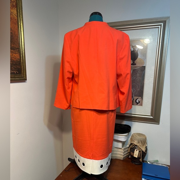 Nine West Orange Lined Stretch grommets Skirt Jacket Set Outfit Size 14W/16W - Picture 4 of 12